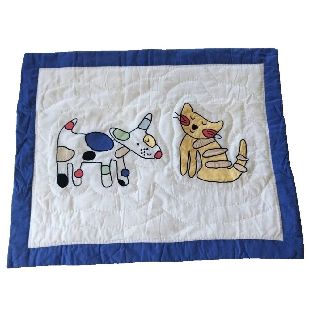 WHISPER SOFT MILLS BLUE GREEN YELLOW CAT DOG  (1) STANDARD PILLOW SHAM 30